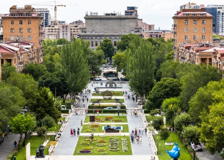 Aerial view of Tamanyan pedestrian street in Yerevan Armenia