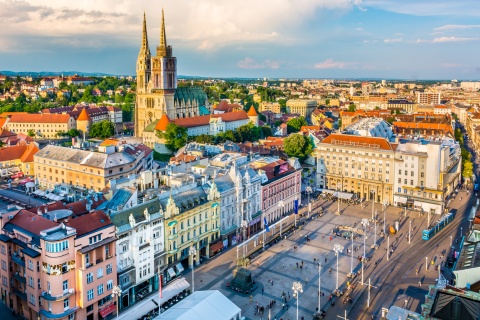 Aerial view at old city center of the capital of Croatia Zagreb