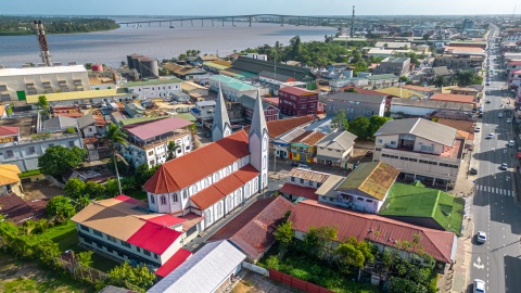 Aerial view of Paramaribo on the Suriname River in Suriname