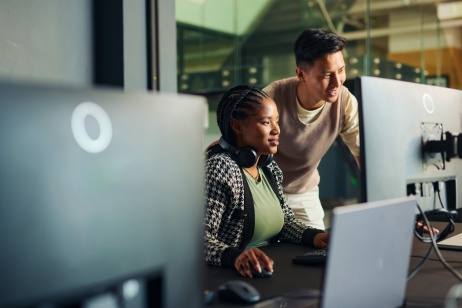 EOR employees working together on computer