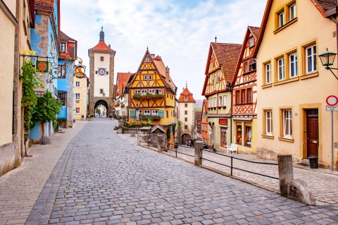 Rothenburg ob der Tauber's clock tower in Bavaria, Germany