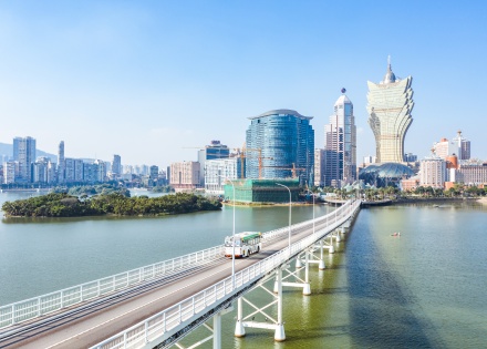 View of Macau China from across a bridge