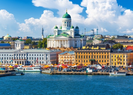 Market Square Kauppatroi at the Old Town pier in Helsinki Finland
