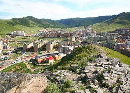 Ulaanbaatar Mongolia neighborhood viewed from a mountain top